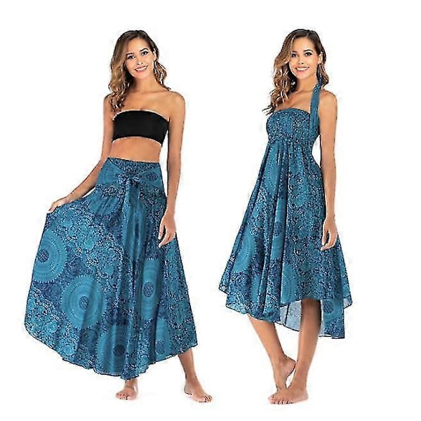 Lång Bohemisk Gypsy Boho Hippie-kjol för kvinnor (FMY) blue