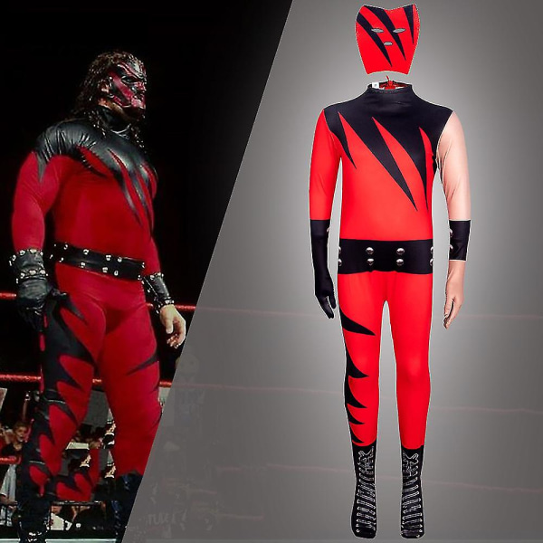 Kids Cosplay The Wrestler Kane Jumpsuit Glen Jacobs With Mask Costume Zentai Suit Bodysuit Halloween Carnival Party Dress Up _iu (FMY) 120