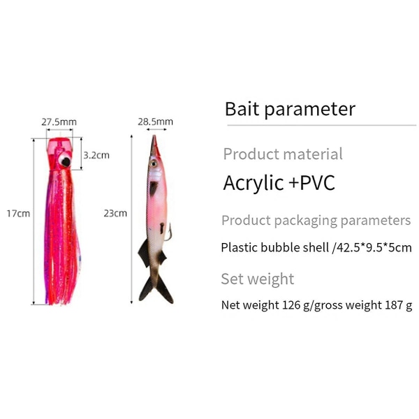 Båtfiske Trolling bläckfisk Mjukt bete Combo Havsfiske 11 tums knuten krok Fiskform Mjukt set (FMY)