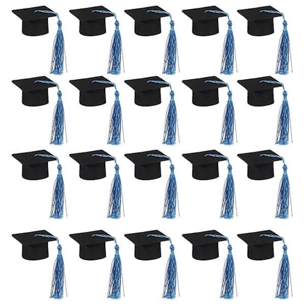 20 stk. Mini-bachelor-hatt i filt med dusker til feiringer, vinflasketopper for graduering, festutstyr for graduering (FMY) Blue One Size