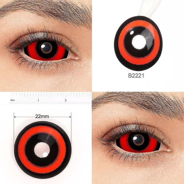 22 mm røde og sorte Sclera-kontaktlinser til Halloween med fuld øjenkontakt Tokyo Ghoul Skræmmende Cosplay-kontaktlinser Vampire Eye Lenses-q (FMY) Red Ring