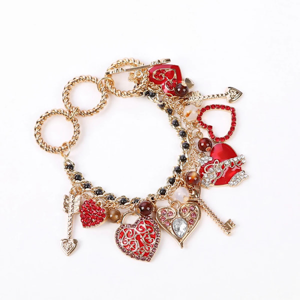 Nyt Julearmbånd Sødt Rødt Kærlighedshjerte Rhinestone Indlagt Magisk Tryllestav Pil Af Kærlighed Perler Charms Armbånd Armring Smykker Gave(FMY) E-556