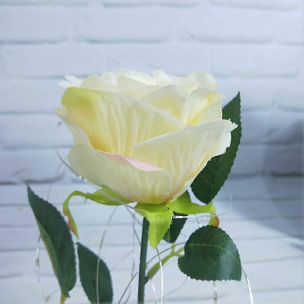 Konserverad Ros Dekoration Simulerad Blomma USB Kupol Glas Ljusskenande Romantisk Alla Hjärtans Dag Present Heminredning för Par (Gul) (FMY) Yellow 14.5X14.5X23cm