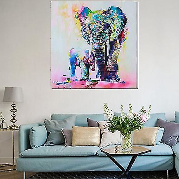 Flerfärgad elefantmönster Canvasmålning Ramlösa bilder Vardagsrumsinredning (FMY)