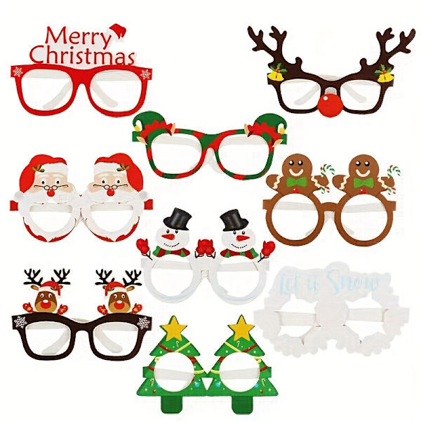 9 Par med Morsomme Julenisse, Juletre og Elgformede Papirbriller - Festfavoritter for Fotoboksrekvisitter og Juledekorasjoner - Nyhet (FMY) 9pcs