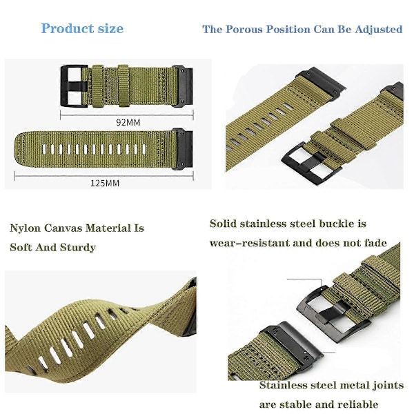 Klockarmband för Garmin Fenix 8 51mm/ Enduro 3/ Instinct 2X Universal 26mm Snabbfäste Nylon Canvas Klockarmband (FMY) Army Green