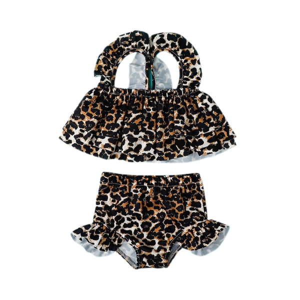 Badedragt til piger med tryk på slynge badedragt i to dele --- Leopardprint størrelse 110 cm (FMY)