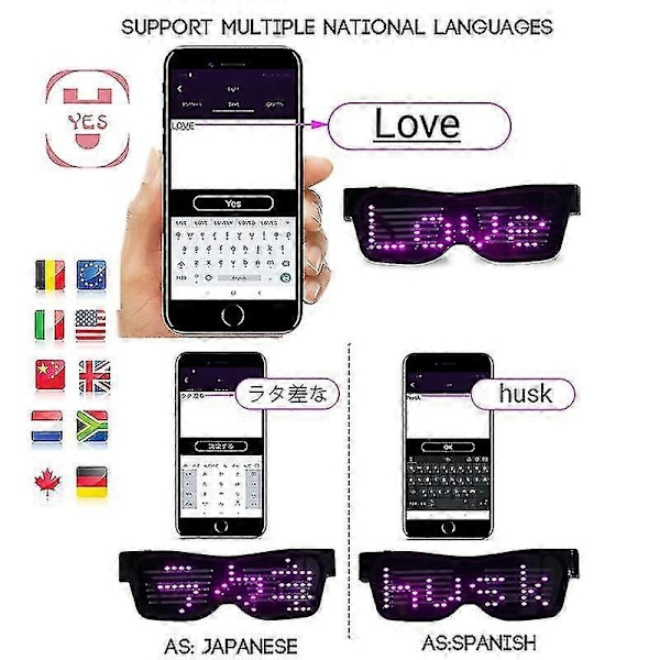 App-styrda LED-festglasögon med anpassade språk, USB-laddning, blinkande lysande glasögon, julkonsertglasögon D_o  (FMY) color
