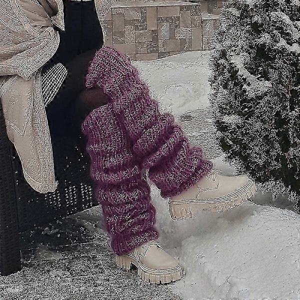 Talvinaiset naisten jalkasuojat villapallolla neulotut Lolita polven korkuiset jalkasukat (FMY) Purple
