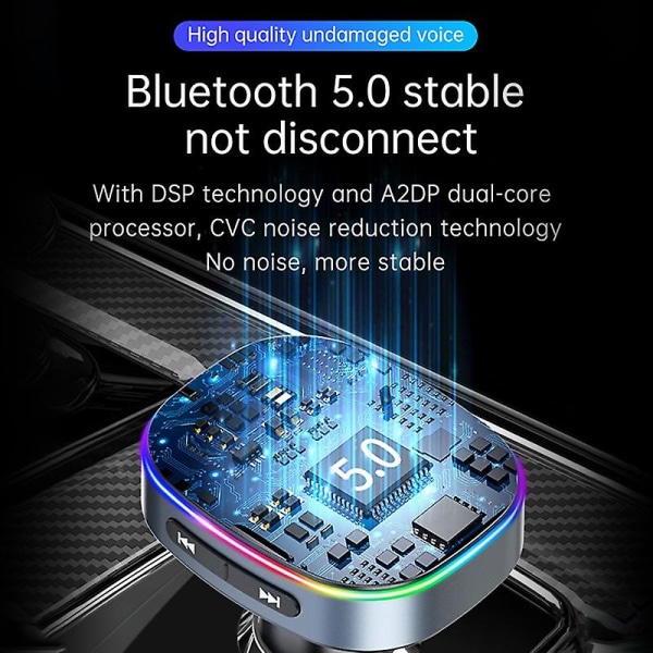 Led digital skjerm bil Bluetooth 5.0 Fm-sender Pd 3.0 + Qc 3.0 hurtiglader radiomusikkadapter (FMY)