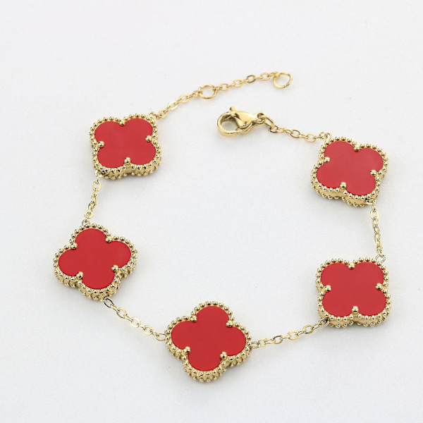 Bejoey Four Leaf - Armbånd 18k Guldbelagt Rustfrit Stål Dobbeltsidet Eftermarked - ya  (FMY) Red