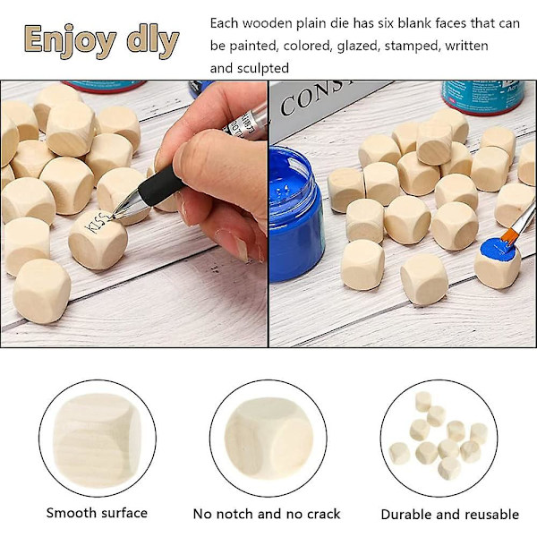50 kappaletta tyhjiä puisia noppakuutioita 20 mm puupelit noppaa tyhjiä puisia noppaa DIY-askarteluihin, pulmiin ja numeroihin (FMY)