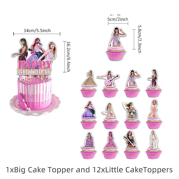 Taylor Swift-tema Rosa Barnkalas Dekorationsset Banner Ballonger Tårta Cupcake Toppers (FMY)