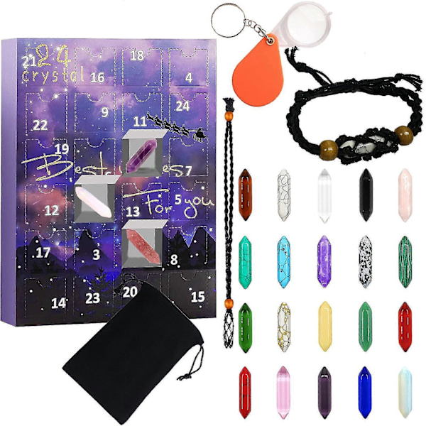 Advent Calendar 2023-24 Days Crystal And Healing Stone Kit With Crystal Necklace And Bracelet Holder  (FMY)