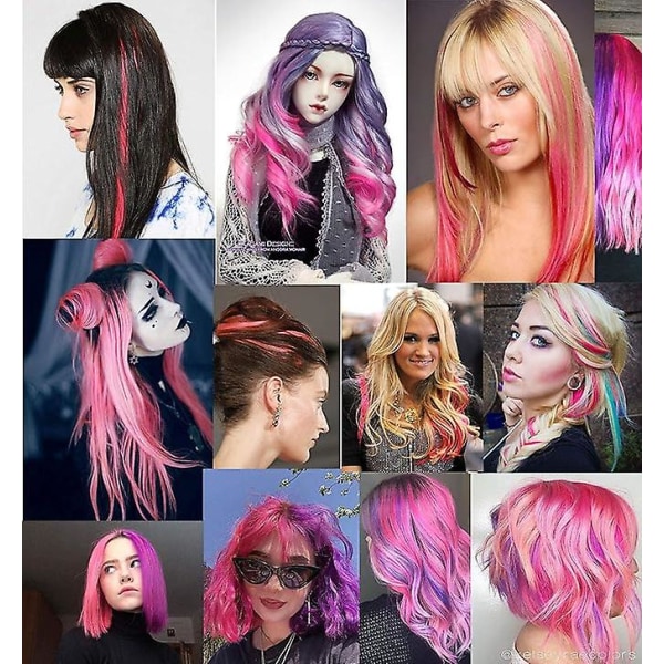 21 tuuman 8kpl vaaleanpunaiset purppurat hiuspalat tytöille Princess Party Highlight -väriset hiuspidennykset, kiinnitys/kiinnitys tytöille ja lapsille Peruukkipalat nukeille (FMY)