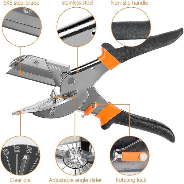 Multivinkel gjærsaks, multifunksjonell kabelskjær håndverktøy 45 grader til 135 grader gjærsaks (FMY)