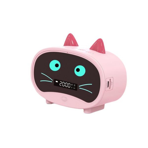 Bluetooth-kompatibel høyttaler Mini bærbar vekkerklokke Cute Cartoon Cat trådløs høyttaler for utendørsrosa (FMY)
