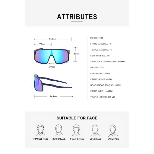 Wekity Sportssolbriller Polarisert linse med Tr90 Slitesterk og fleksibel innfatning for menn Kvinner Løping Kjøring Sykling Etc (FMY)