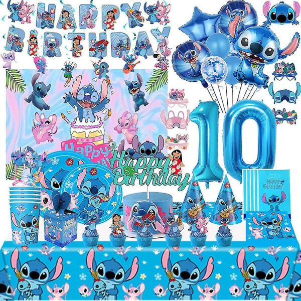 Stitch Tema Fødselsdagsfest Dekoration Supplies Børn Lilo Stitch Bordservice Kop Tallerken Vinkel Ballon Til Baby Shower Favors (FMY) 10pcs spoons 12inch