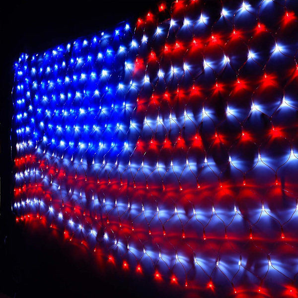 Amerikanska Flaggor String Lights, Patriotiska Vattentäta LED-Fairy Lights, Utomhusupplysta USA-Flaggor Nät av USA Hängande Dekorationer för Oberoende (FMY)