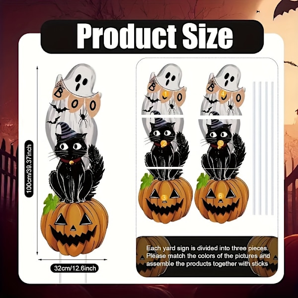 3 kpl Halloween-pihamerkkisetissä - Musta kissa kurpitsan varressa, ei virtaa tarvita, ulkokäyttöön pihan koristeluun juhlaan (FMY) 3pcs