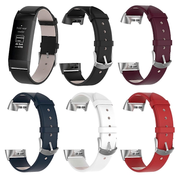 Til Fitbit Charge 4/3 Ægte Læder Urrem med Rustfrit Stål Spænde (FMY)