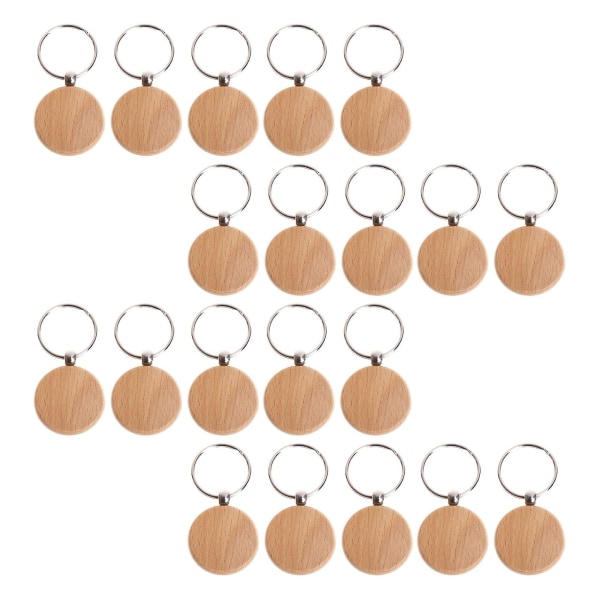 20 stk. tomme nøkkelringer i tre, personlig runde gravering, nøkkelringer i tre, nøkkelbrikker kan graveres, DIY-gaver (FMY) as shown