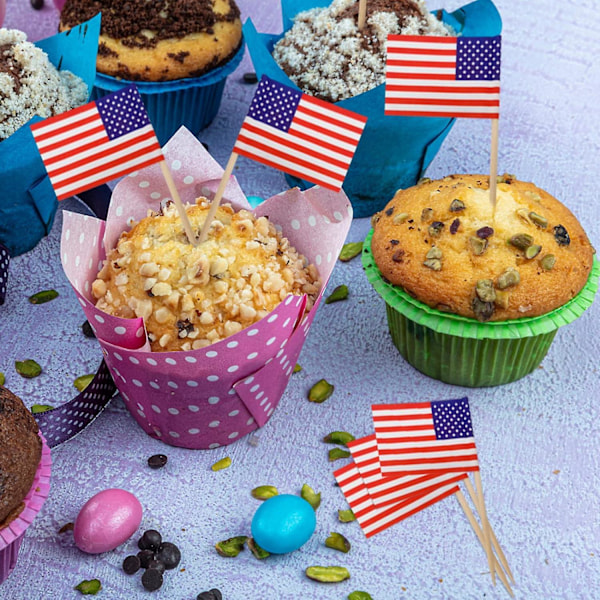 100 stk Amerikanske Flagg Tannpirker - Små Cupcake Toppere For Festdekorasjon Og Feiring (FMY)