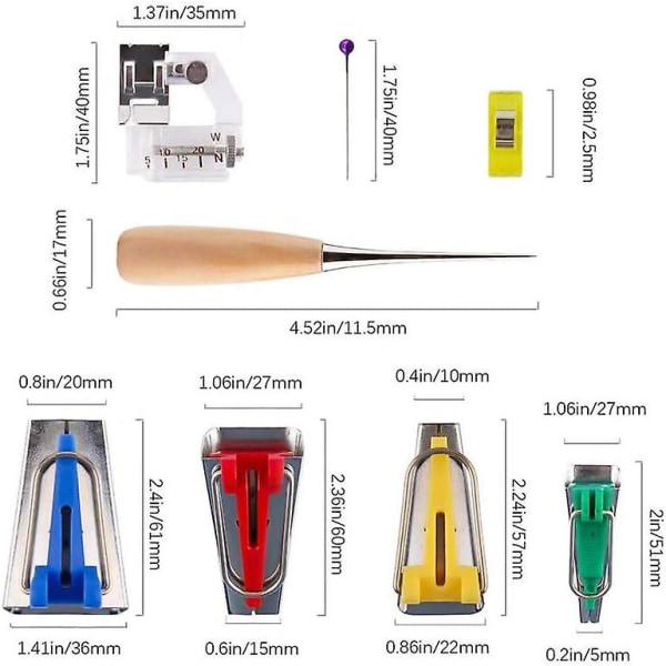 Sæt til fremstilling af skråbånd, 11 dele sæt til fremstilling af skråbånd i stof 6mm 12mm 18mm 25mm med syl, perlenåle, klipsenåle (FMY)