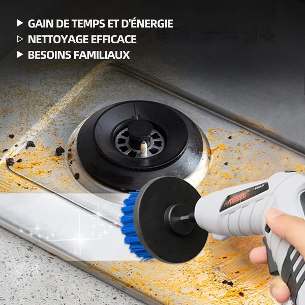 Pyörivä poran puhdistusharja 4 osaa autonpuhdistusruuvimeisseliharja, harja poraamiseen autolaatta matto Kylpyamme Keittiö-WC (sininen) (FMY)