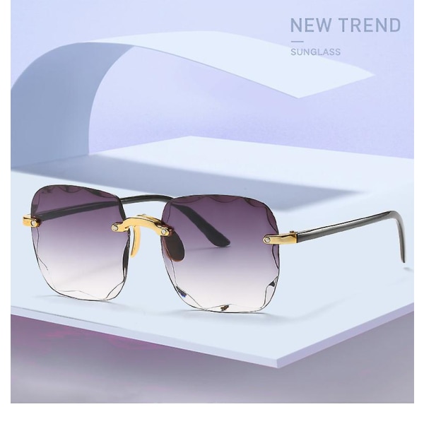 Europæisk og amerikansk trend Firkantede solbriller med stort stel med trimmede kantløse solbriller, Street Style Catwalk-briller til damer (FMY)