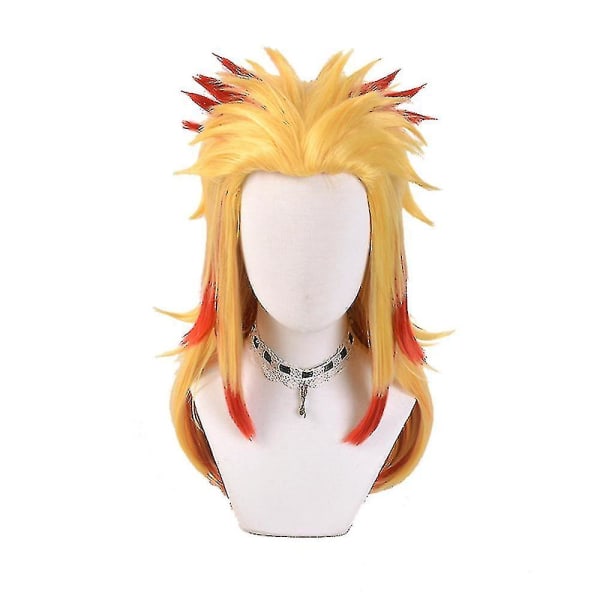 Demon Slayer Rengoku Kyoujurou Cosplay Fest Kostume Outfits Halloween Party Anime Sæt Gaver (FMYED) Only Wig One Size - Wig
