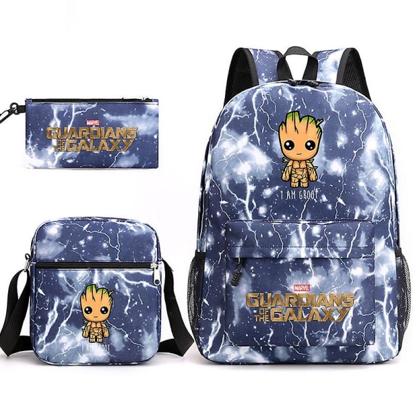 Marvel Groot Galaxy Guardians Tree Man Painettu Pojat Ja Tytöt Koululaukku Kolmiosainen Sarja  (FMY) Blue1