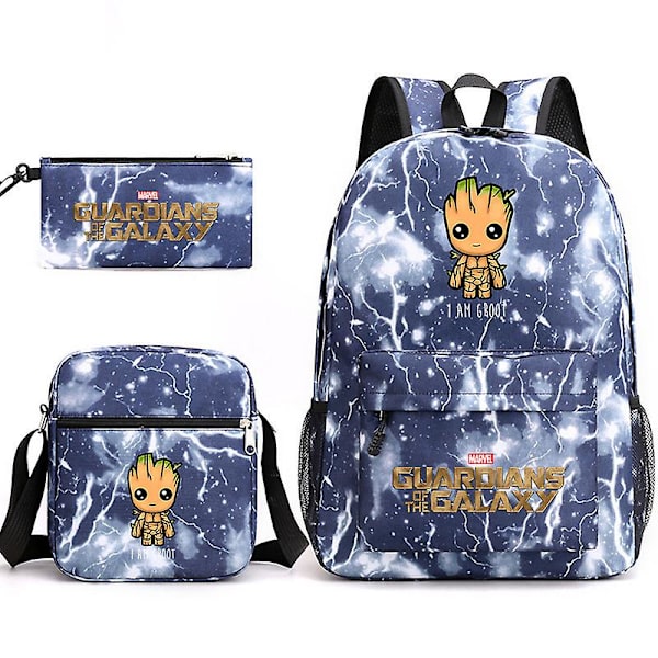 Marvel Groot Galaxy Guardians Treemann Trykt Gutter og Jenter Skolesekk Tredelt Sett  (FMY) Blue1