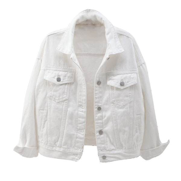 Kvinnor vår- och höstkappor Varma solida långärmade jeansjacka Ytterkläder (FMY) White XL