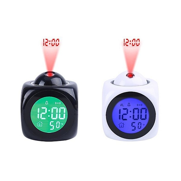 Multifunktionel Stemme-Talende LED-Display Tidsprojektion Termometer Vækkeur (FMY) White