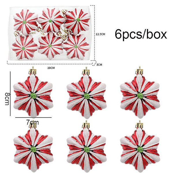 6 stk/boks juletreanheng elektroplettet snøfnugg julekule godteri ornament nyttår 2024 hjemmedekorasjon Noel gave Navidad  (FMY) U-green point bottom