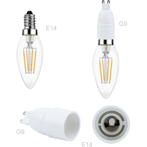 4x Lampesokkel Adapter G9 til E14 i HVID - Sæt med 4 omformaterende lampesokkel konvertere til glødelamper, LED, halogen, energisparende lamper (FMY)