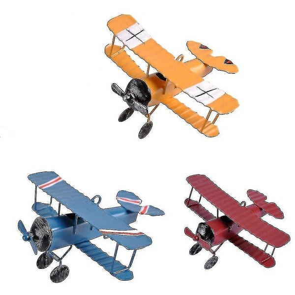 3 stk vintage metallfly modell jern retro fly glider biplan anheng modell fly barn leketøy--