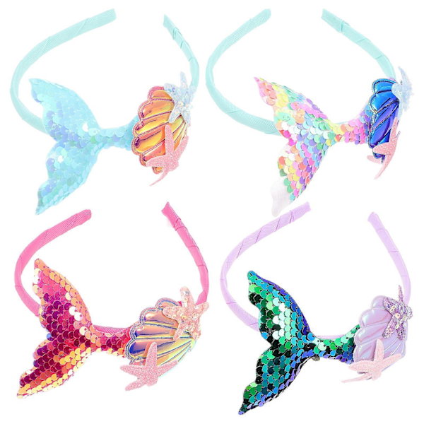 4 stk. Tiara til barn, jentehårbøyle, havfruehårbøyle, havfruehårband, paljett hodeplagg, havfruebursdag (FMY) Assorted Color 14X12X1CM