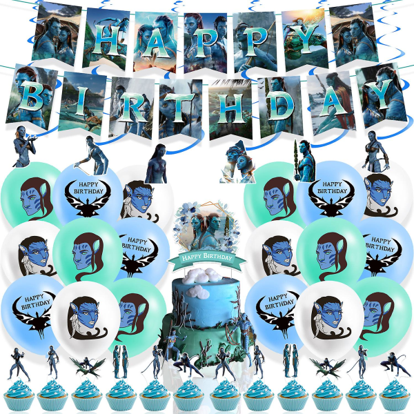 Avatar 2-tema födelsedagsfestdekorationer Avatar 2 Pull Tab Cake Insert Ballonger Spiral Hangers Party (FMY) Set B