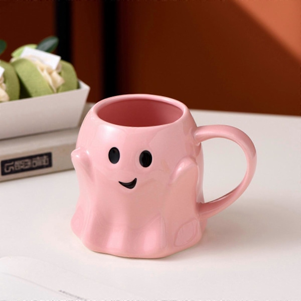 14oz Halloween Spøkelseskopp Søt Keramisk Spøkelseskopp Koselig Spøkelsesdekorasjon Skummel Spøkelseskopp Ghostface-kopp Kaffebeger for Voksne Barn Kvinner (FMY) Pink One Size