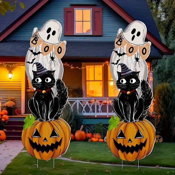 3 kpl Halloween-pihamerkkisetissä - Musta kissa kurpitsan varressa, ei virtaa tarvita, ulkokäyttöön pihan koristeluun juhlaan (FMY) 3pcs