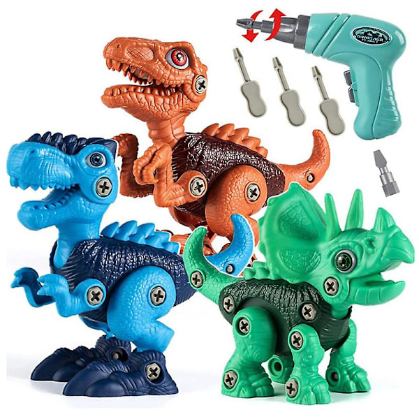 3 stk Dinosaur Leke Elektrisk Drill Demontering Og Montering Barneleker Dinosaur Leke Utdanningsleke  (FMY) B