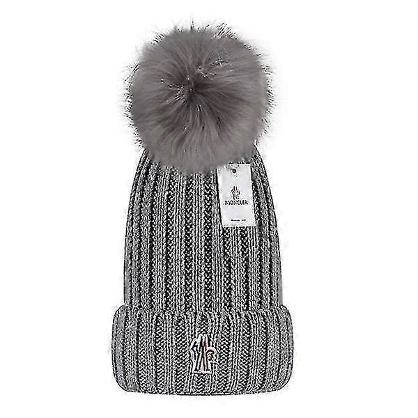 Den Nya Mångsidiga Vintermössan I Ull Varm Ullmössa Stickad Mössa I Ullboll (FMY) gray gray moncler Small label