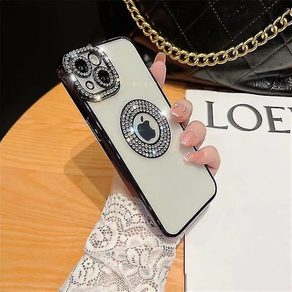 För Iphone 14 Pro Max Luxury Plating Flash Diamond Silikon Phone case För Iphone 11 12 13 14 Plus Hollow Out Rhinestone Cover (FMY) Black Plating Case For iPhone 13 Pro
