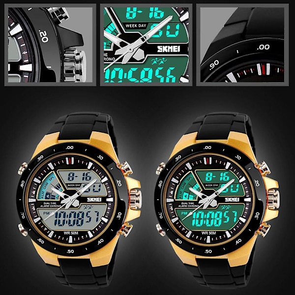 Klocka för män Sport Quartz handled män Analog Digital Vattentät Militär (FMY) Yellow Free Size