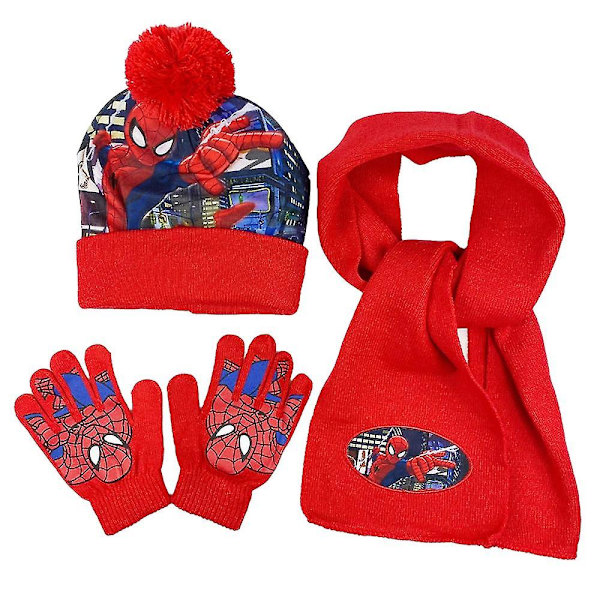 3-pack Varm Stickad Mössa, Halsduk och Vantar Set för Barn Pojkar Flickor Spiderman Spindelmannen Höst Vinter 3-8 År (FMY)