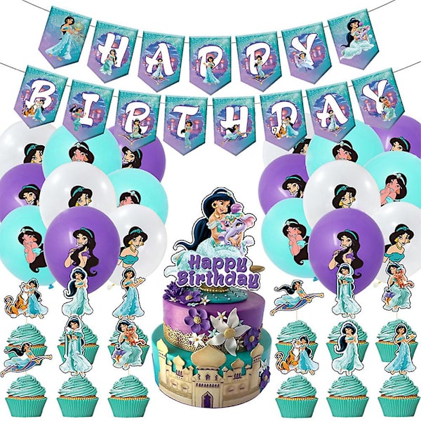 Prinsessan Jasmine Festdekorationer Banner, Topp, Ballonger, Tårta Cupcake Toppers Set Presenter (FMY)