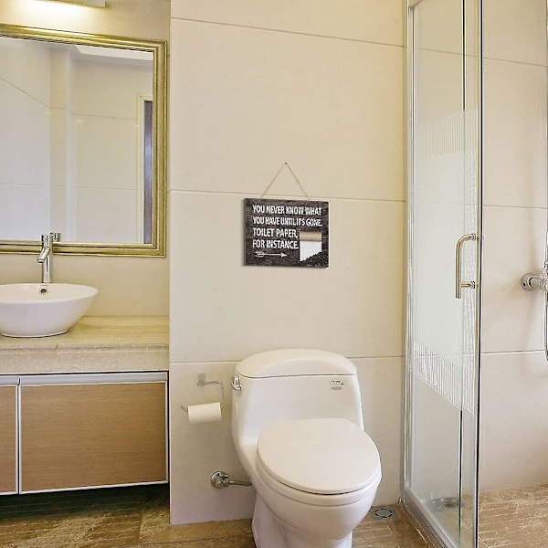 Brug Kraften Badeværelsesskilt i Træ, Sjove Toilet Skilte Væghængende Plade Dekorativ, Rustik Landhus Væghængende Dekoration Til Toilet (multi)  (FMY) Brown Standard